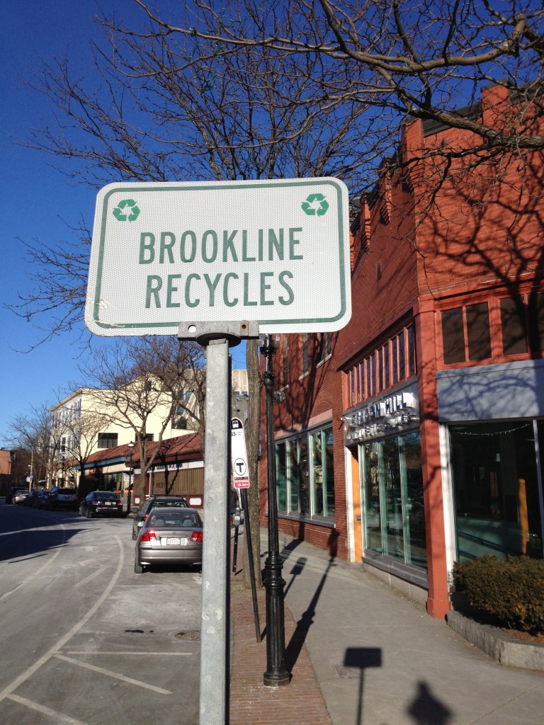 A sign in Brookline Village, just a short distance away from Town Hall.