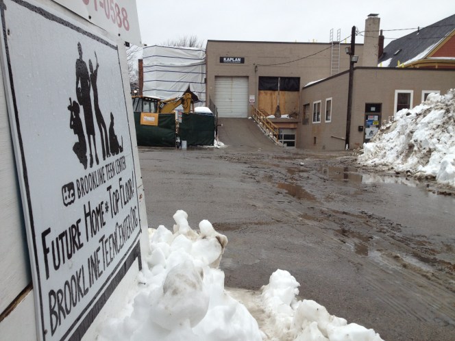 Construction continues at the Brookline Teen Center after snowstorm Nemo.